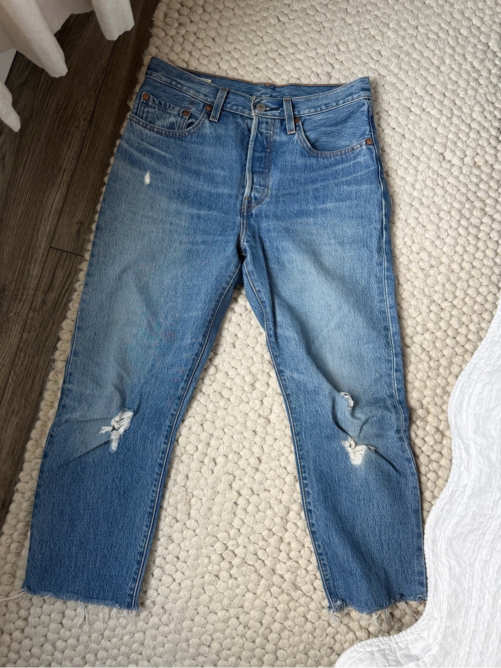 Levi's Blue Distressed Ankle Crop Jeans